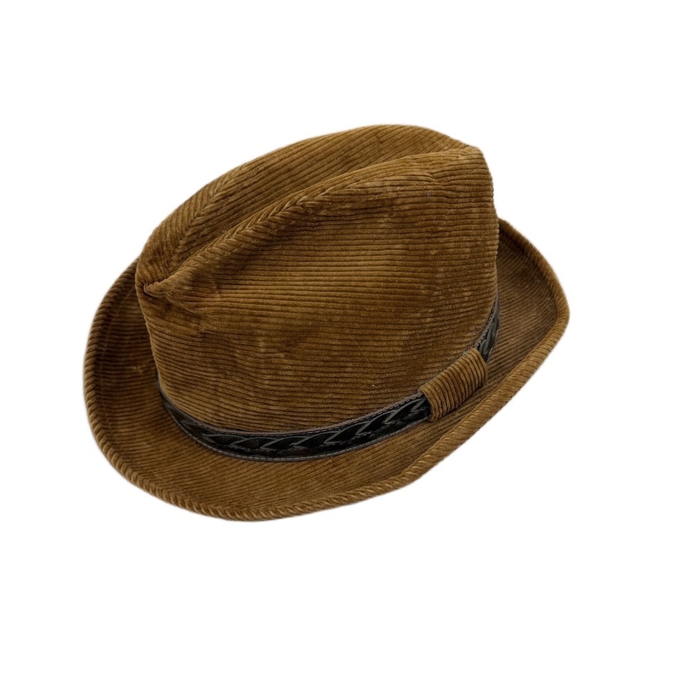 Adam Fedora Mens 7 Brown Corduroy Braided Leather Band Vintage Union Made Hat